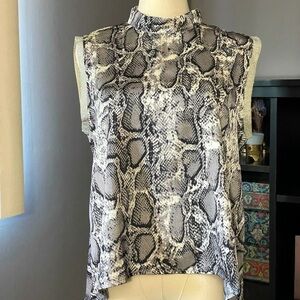 Gracia Black and White Asymmetrical Blouse with Mandarin Collar